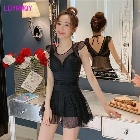 new 2022 black one-piece swimsuit for women with small breasts gathered together to show slim belly sexy hot spring bikini