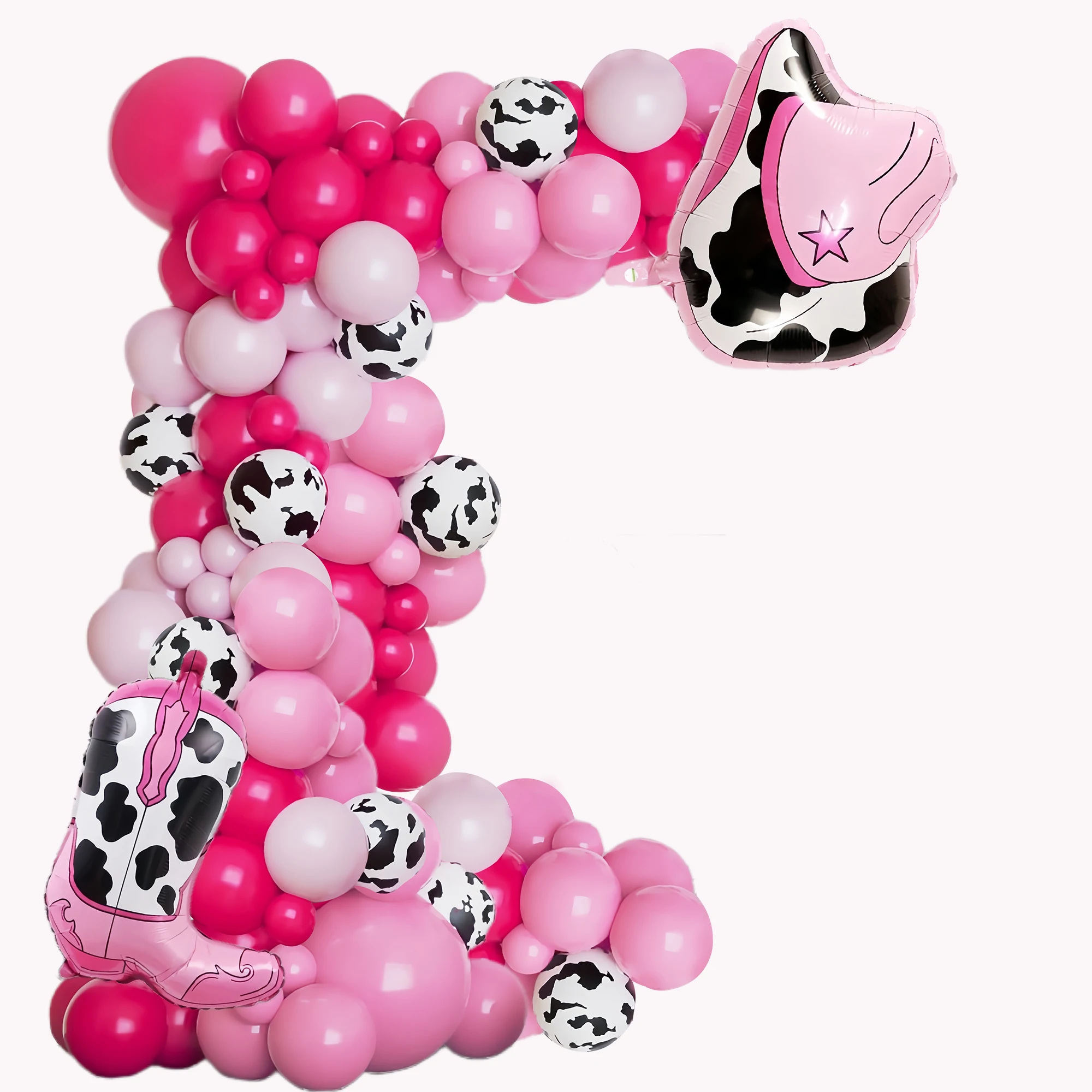 Ensemble d'arcs de ballons sur le thème du denim pour dames occidentales, 106 pièces | Chapeau de cowboy rose, rose, rose rouge, rose, ballons en aluminium en forme de bottes de cowboy pour fêtes