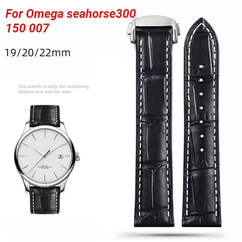 

19mm 20mm 22 For Omega Seahorse300 150 Spectre 007 Italian Cowhide Watch Strap Metal steel Folding Buckle Men business Watchband