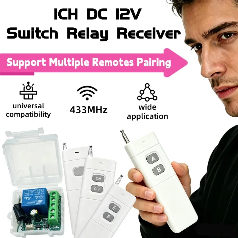 433Mhz Wireless Remote Control Switch LED Lamp Controller DC 12V 1CH Relay Receiver Module DIY Transmitter for Home Automation