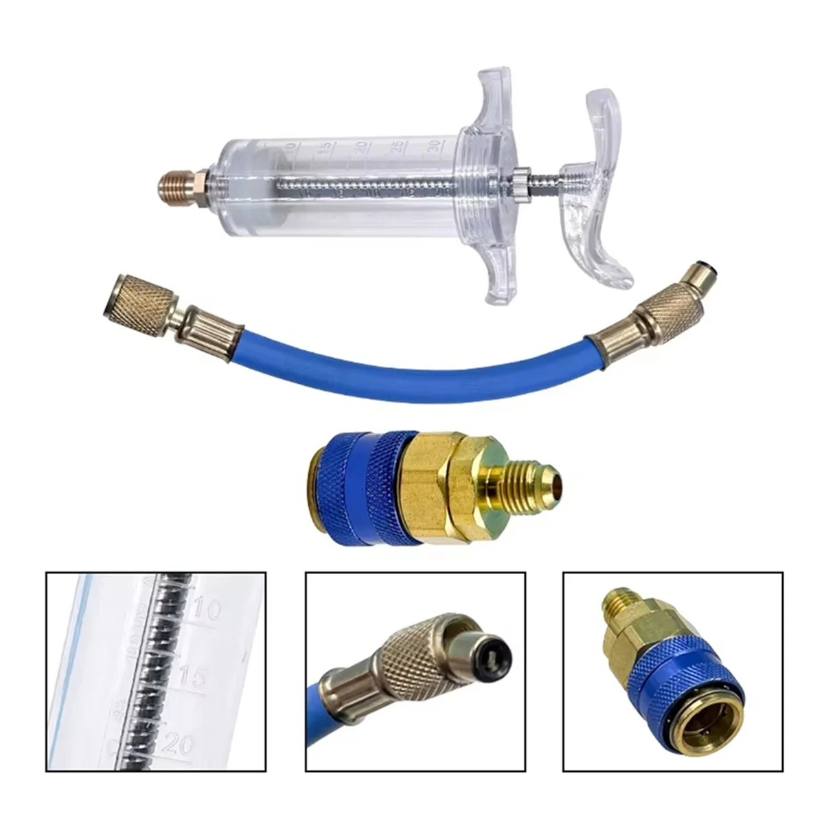 SSR Auto Oil Dye Injector 30ML A/C Dye Manual Injector 1/4 SAE Oil Dye Coupler Adapter for Car