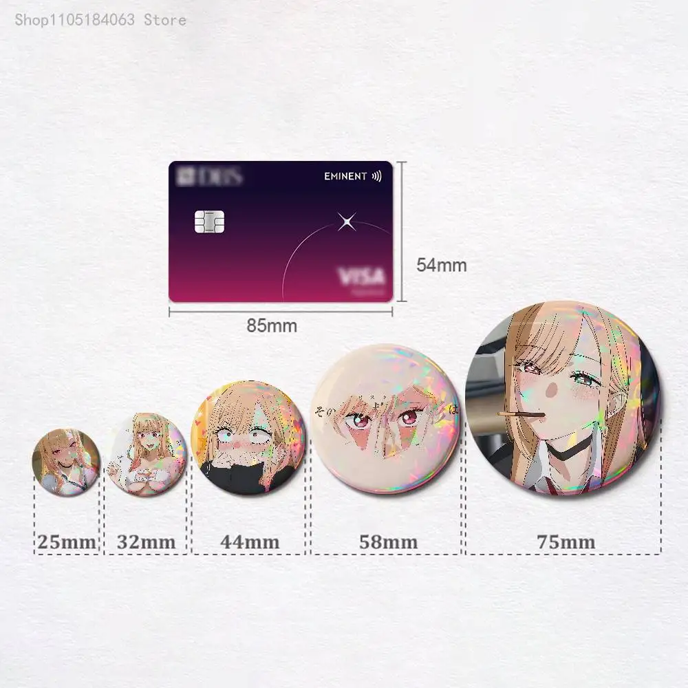Marin Kitagawa Badges 25 32 44 58 75 mm Round Cosplay Pin Bag Decor Fans Collect Friends Gifts Brooch Souvenir