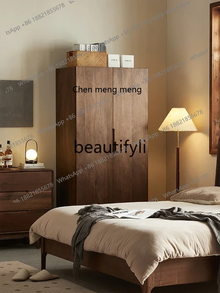 D176   North American black walnut all-solid wood wardrobe Nordic simple home bedroom storage locker