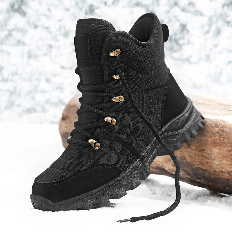 

Men's Winter High-Top Snow Boots with Fleece Lining Thickened Waterproof Non-Slip short plush Warm Cold-Resistant Cotton Shoes