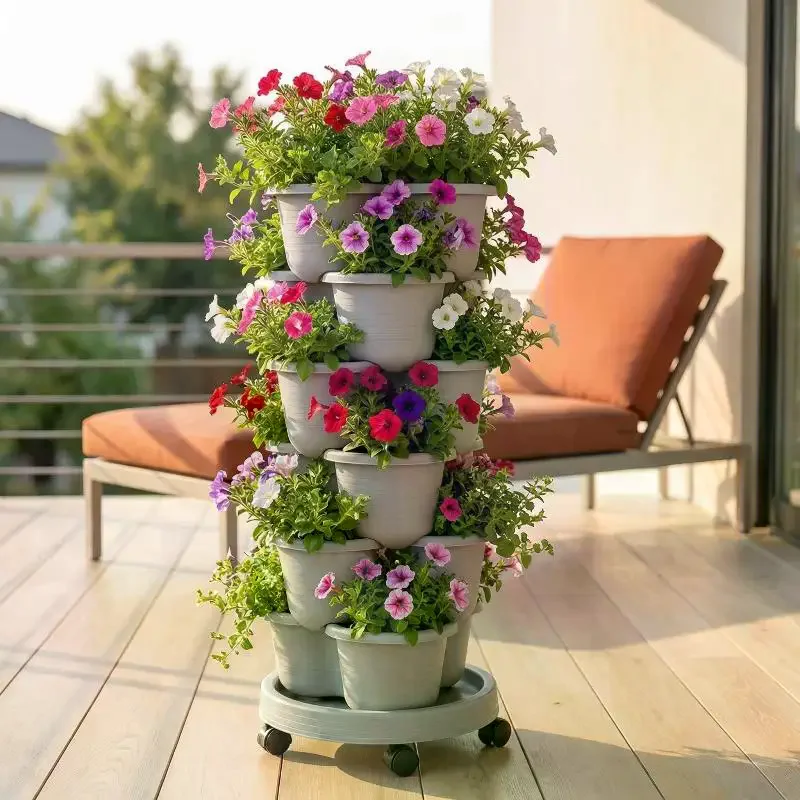Vertical Tower Stackable Flower Pot Plastic Multi-layer Garden Planter Tower For Strawberry Vegetable Frame Grow