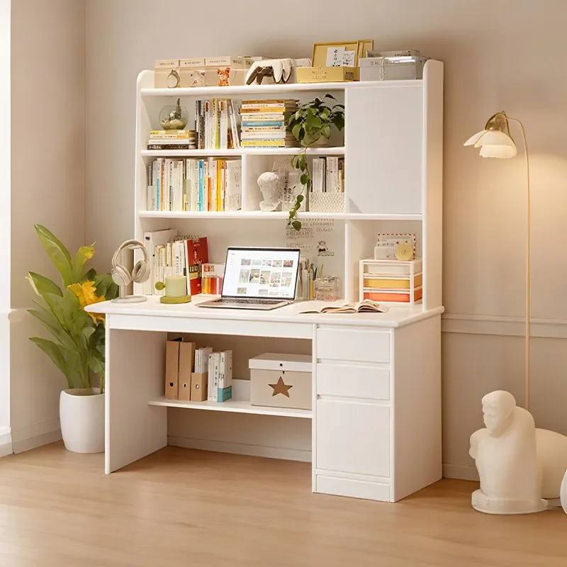Integrated Floor to Ceiling Computer Desk with Bookshelf Home Office Student Study Writing Table for Bedroom