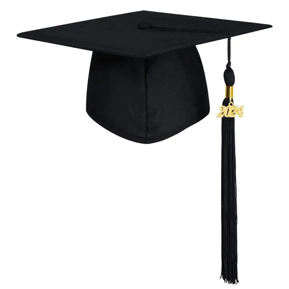 2024 Adult Graduation Hat with Tassel Solid Color High School Bachelor Graduation Hat Cosplay Prop Party