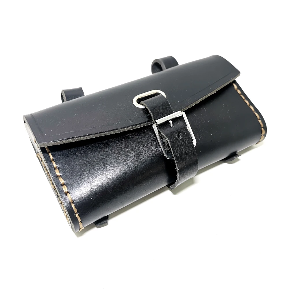 Retro Bicycle Hang Back Bag Handmade Pure Cowhide Saddle Bag Handlebar Bag Bike Equipment Brown Pure Leather ，Q364 view 5