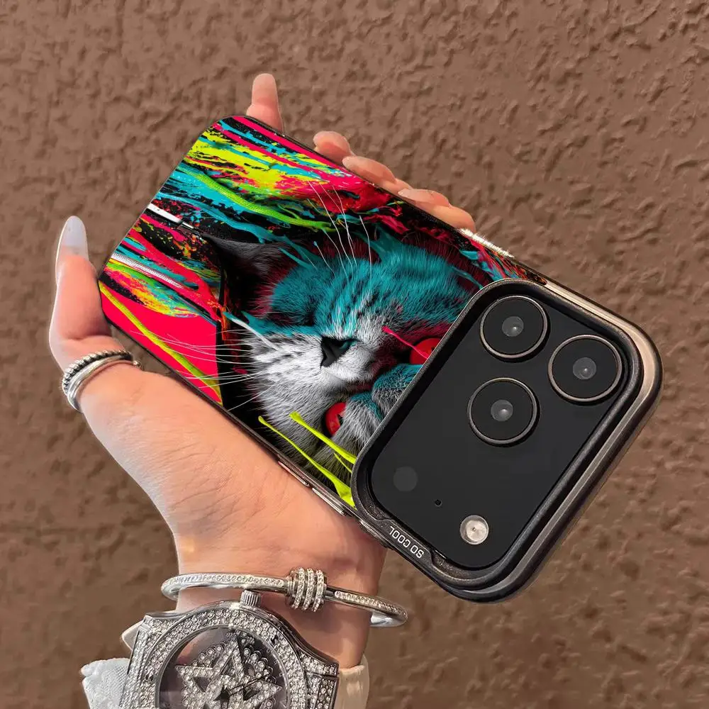 حافظة هاتف على شكل قطة مطلية لهاتف iPhone17 16 15 14 13 12 11 Pro/ Max/Plus غطاء خلفي مقاوم للصدمات ومضاد للبصمة #3