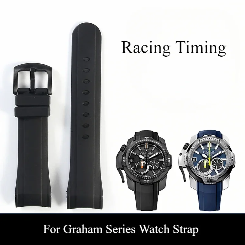 High Quality Silicone Watchbands for Graham Riftag Watch for Men's Racing Timing Series Curved Interface Waterproof Strap 24mm