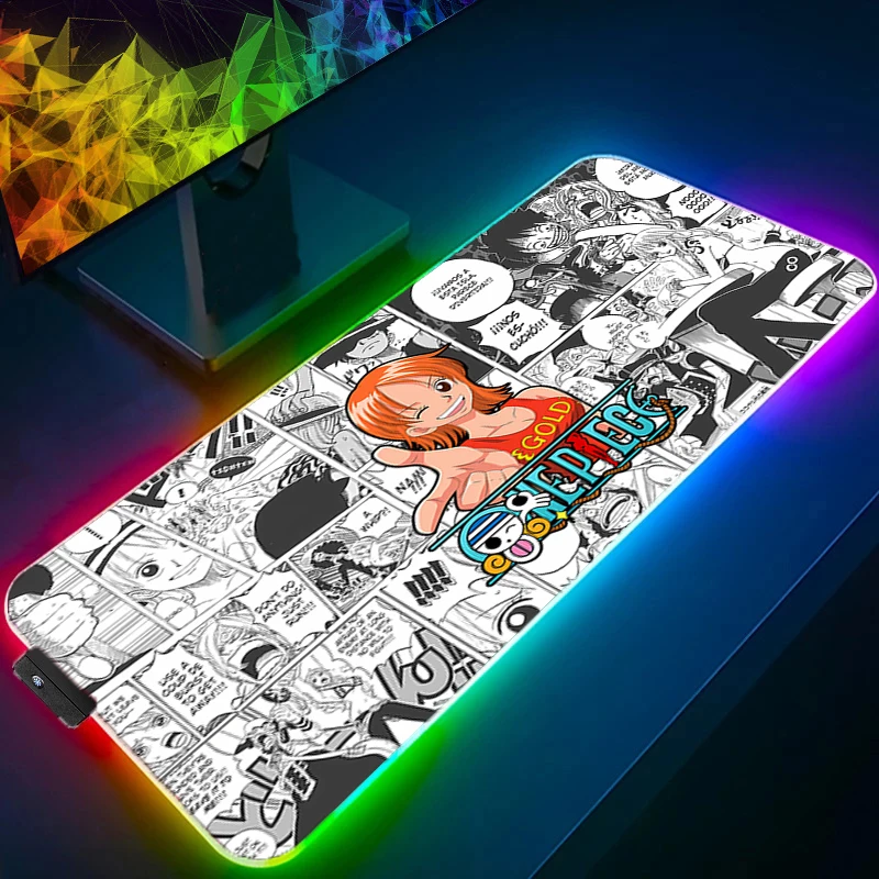 

RGB Mouse Pad one piece Lockedge Backlight Gaming Accessories Computer Gamer Keyboard LED Anime XXL Mouse Mat Desk Mousepad