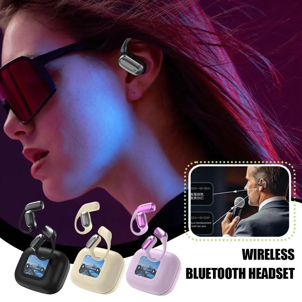 Ai Intelligent Real-time Translation Wireless Earbuds LCD Full-color Touch Screen Support TF Card Playback Ear-hook Earbuds