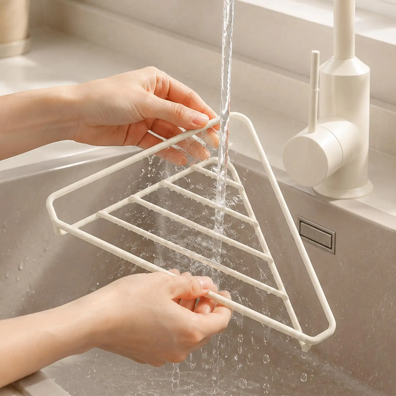Corner Sink Drying Rack Triangular Stainless Steel Scrubber Draining Shelf Triangular Drain Rack For RV Vanity Home Cupboard