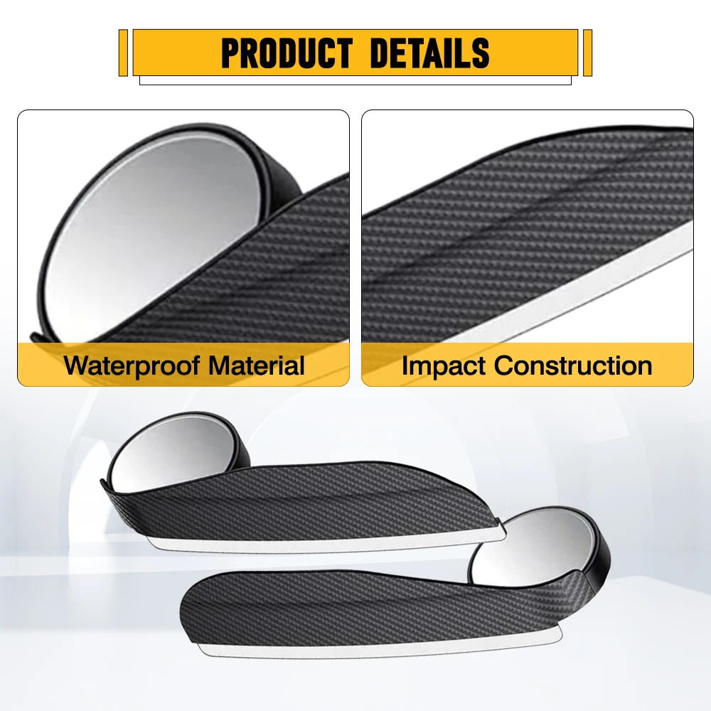 2PCS Universal Car Rearview Rain Eyebrow Blind Spot Mirror Small Round Mirror 360 Degrees Parking Auxiliary Mirror Shield