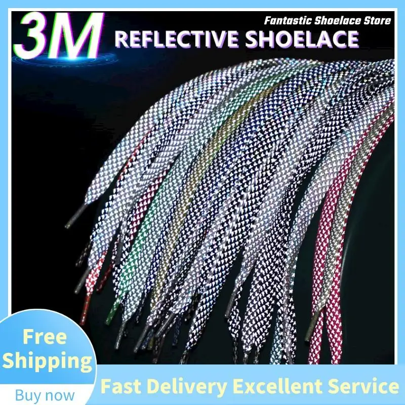 3M Reflective Shoelaces Flat  Shoe Laces for Sneakers Glow at Night Sport Running Luminous  Laces for Shoes Adult Children Shoes