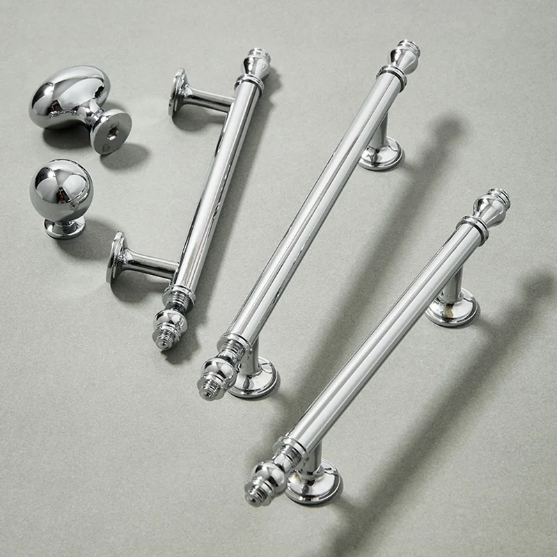Electroplated Silver Brass Cabinet Handles Furniture Bar Handle Chrome Wardrobe Drawer Knobs Door Hardware