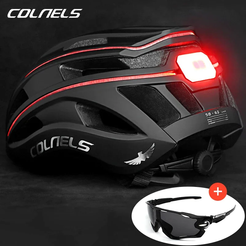 COLNELS casco de ciclismo profesional luz trasera con carga USB con barra de luz conducción al aire libre deportes casco de bicicleta de carreras de carretera