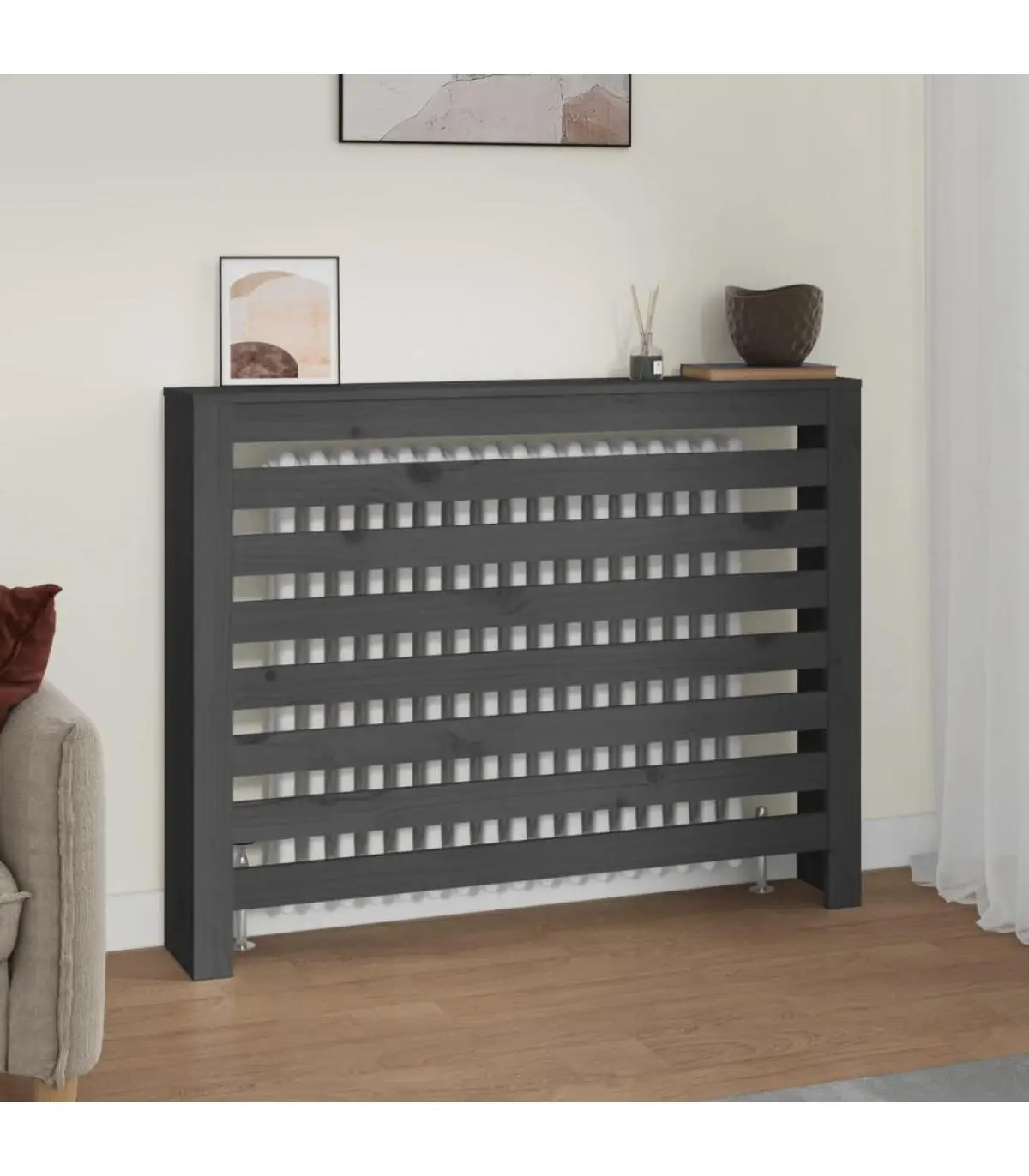 Accessories for heating radiators radiator cover solid wood pine gray 108,5x19x84 cm