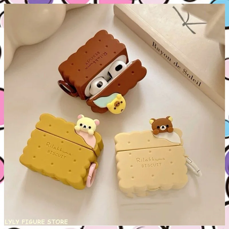 Biscuit Rilakkuma Easy Bear Suitable For Airpods Bluetooth Wireless Earphone Protective Cover Airpods 1 2 3 Silicone Shell Gifts