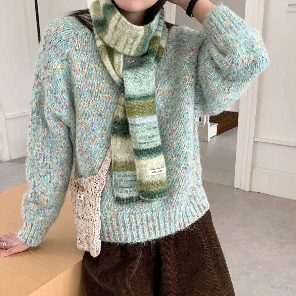 

Soft Korean Style Rainbow Striped Scarf Plush Thickened Cashmere Knitted Scarf Neck Warmer Windproof Winter Shawl Daily