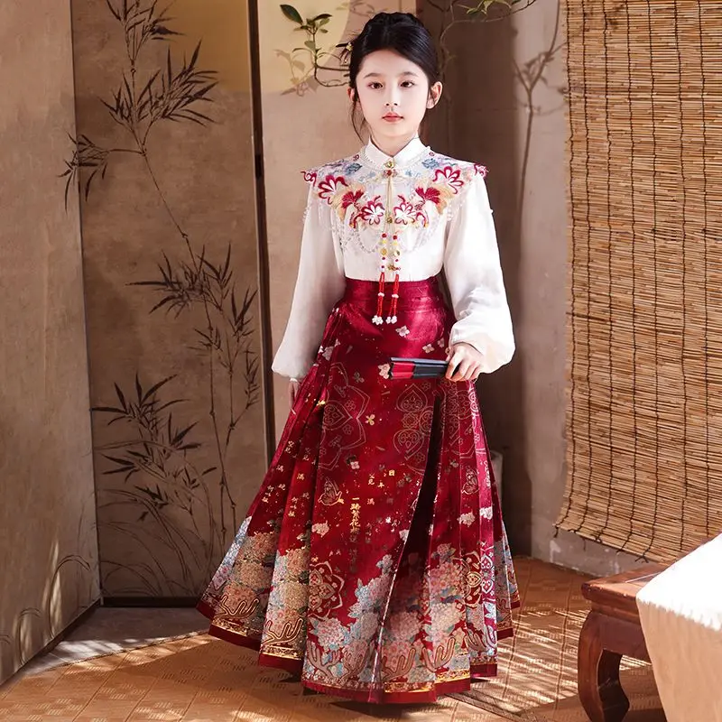 

2026, осенний комплект ханьфу для девочек, новая детская юбка с китайским конским лицом, верхний комплект, старинный костюм для девочек, новогодняя одежда LI800