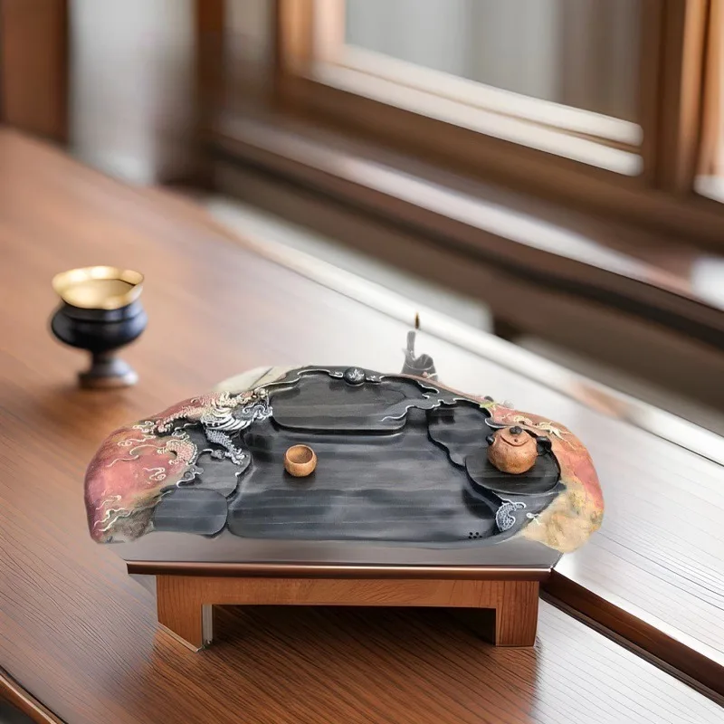 Single dragon play bead tea tray Chinese retro red tea sea modern kung fu tea table inkstone