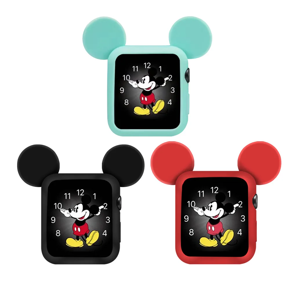 Disney kawaii Mickey stereo ears Bumper Frame tpu soft shell Case for Apple watch 6/SE/5/4/3/2/1 cover for iwatch 4/5 kids Toys