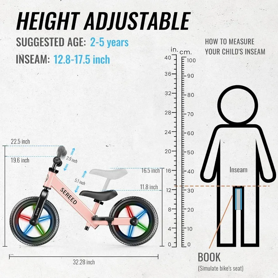 دراجة توازن للأطفال بعمر سنتين بدون دواسة ألعاب دراجة لعمر 2-5 سنوات تعديل خالي من الأدوات لوحة مخصصة مع ملصقات هدية #3