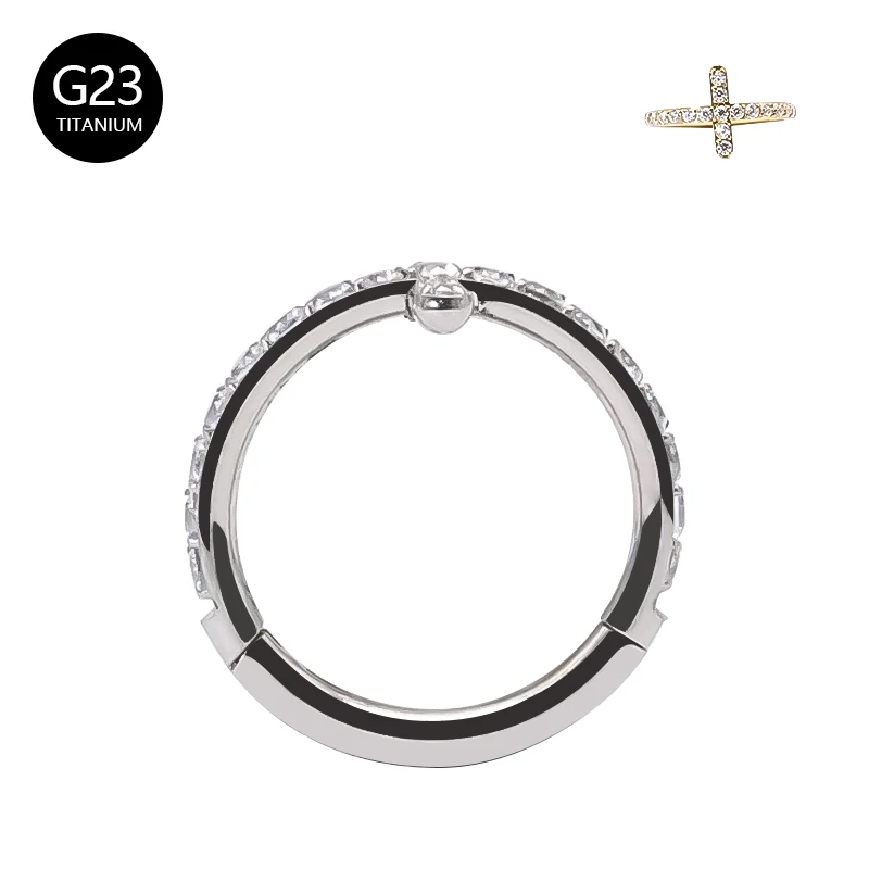 G23 Titanium Nose Septum Ring Hoop Earring With Zircon Stone Ear Cartilage Rook Helix Conch Nose Body Piercings Jewelry16G