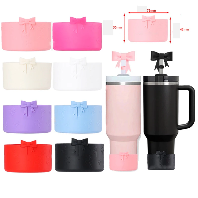 Silicone Cup Sleeve Bottle Boot Bow Tie Reusable Anti-Slip Water Bottle Protective Sleeve Bottle Cover For Cup Cover