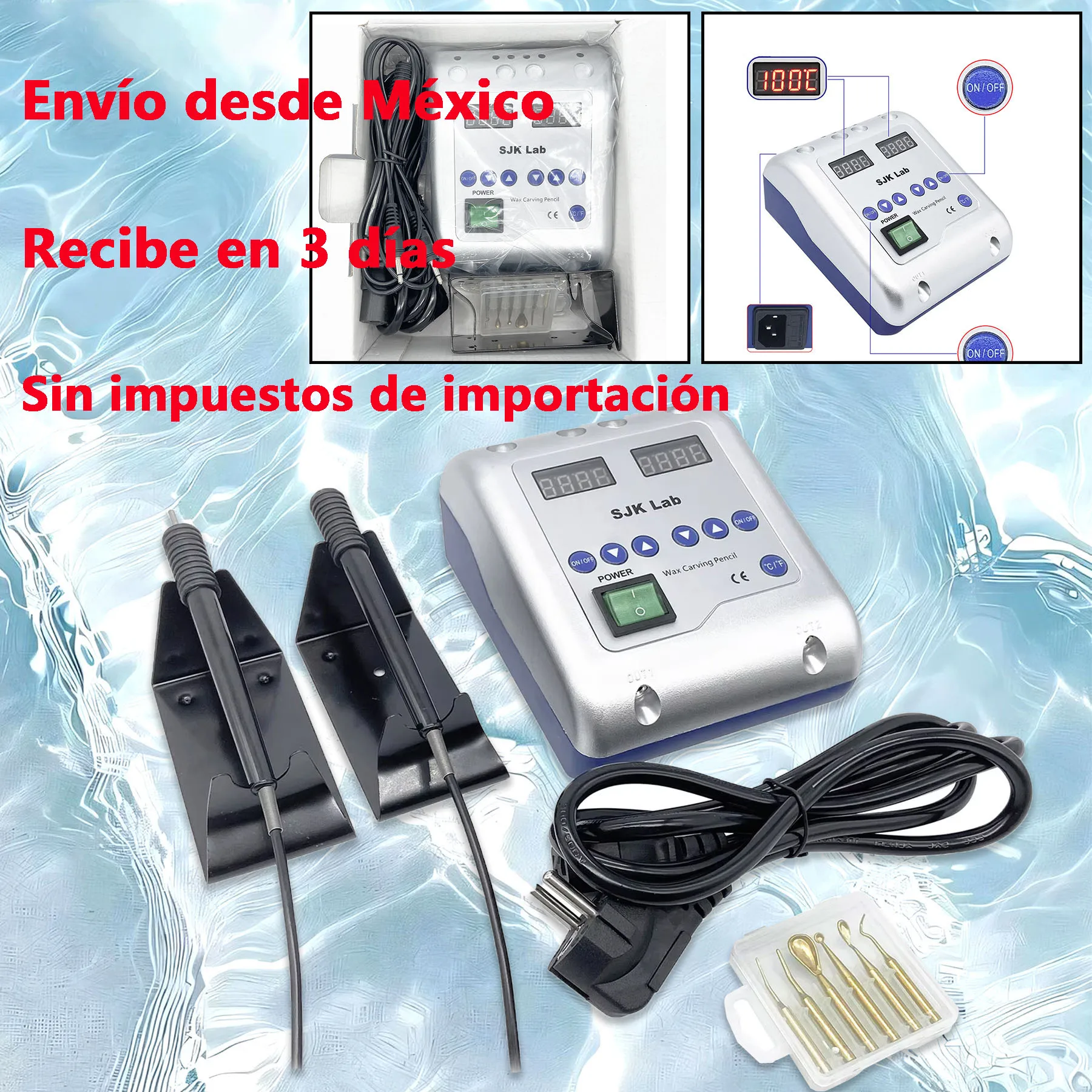    Equipo Eléctrico Dental para Tallado de Cera, Lápiz Doble con 6 Puntas de Tallado, Aparato Eléctrico para Moldear Cera, Equipo de Laboratorio Dental ﻿