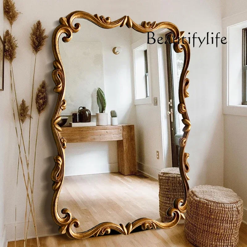 French Retro Full-Length Mirror European-Style Home Floor Mirror Dressing  American-Style Wall-Mounted Mirror