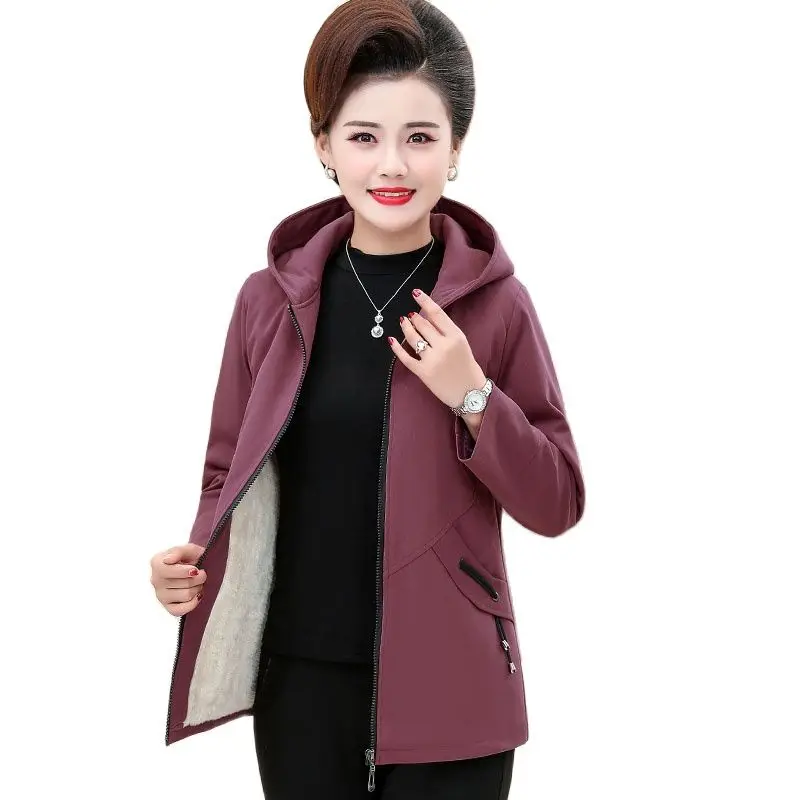 

Mom's Coat Women Warm Velvet Thick New Autumn Winter Middle-aged Elderly Women Hooded Sweatshirt Female Fleece Jacket 5XL A56