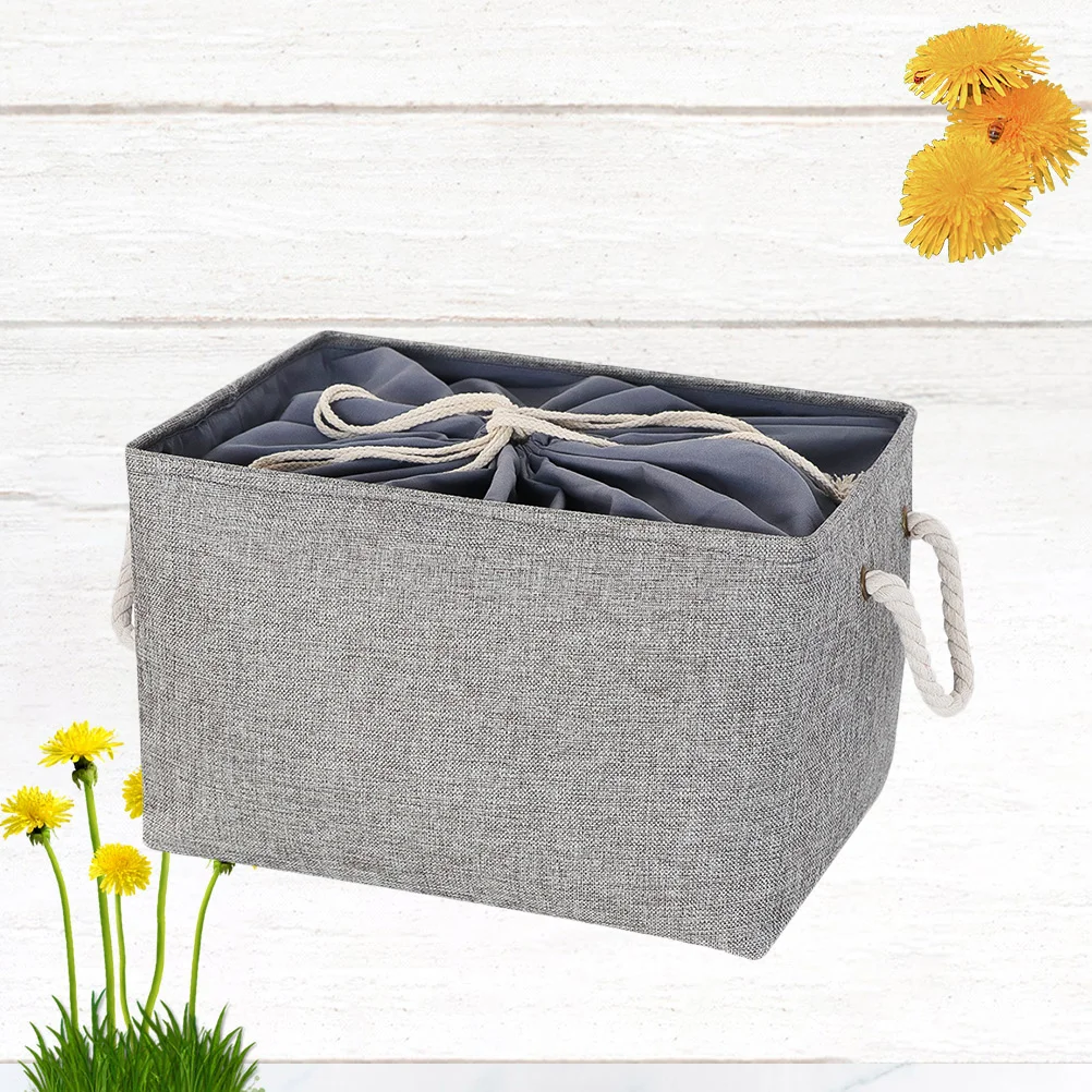 

Clothes Storage Basket Grey Large Capacity Drawstring Design Thickened Tote Rope Heavy Duty Laundry Bucket For Bedroom