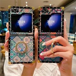 Luxury Shockproof Phone Cover for Samsung Galaxy Z Flip 5 Flip 3 Geometry Pattern Plaid Case for Samsung Galaxy Z Flip 6 Flip 4