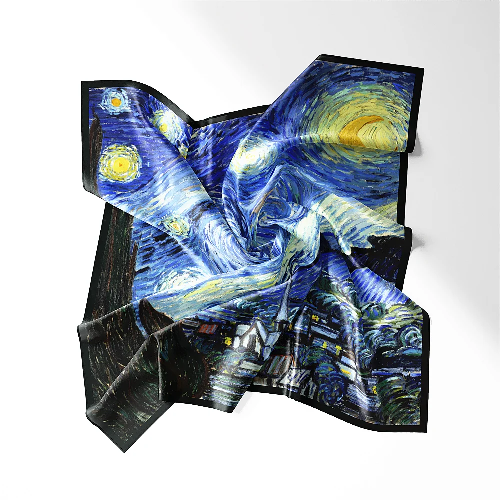 53cm Summer Cool Decoration New Van Gogh Oil Painting Series Starry Sun Ladies Temperament Small Square Scarf Twill Kerchief