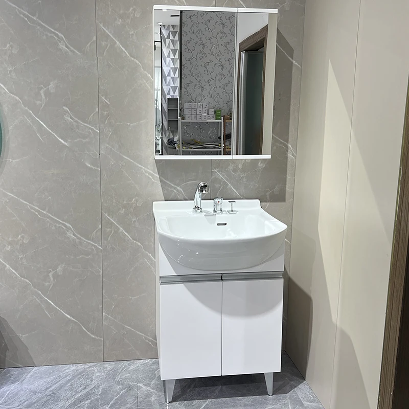 Bathroom Cabinet Ceramic Integrated Big Belly Basin Multi-layer Solid Wood Floor Washbasin Combination Washstand