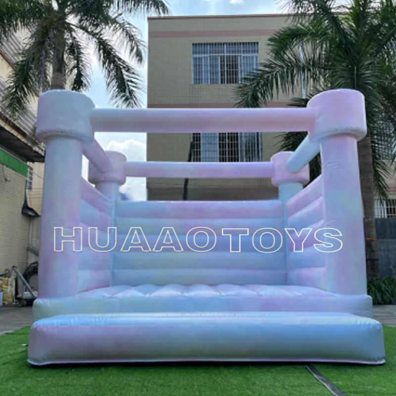 Commerical PVC 10/13ft Commercial white bounce house for party rentals Tie-dye colors inflatable bouncy castle with air blower