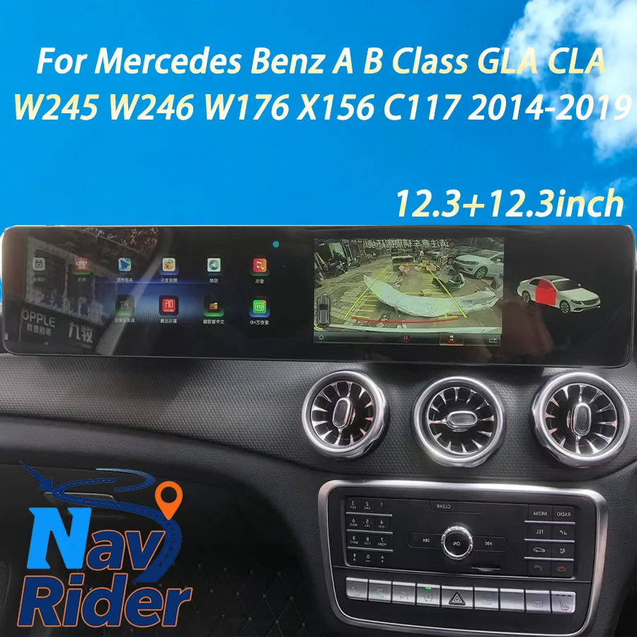 RHD Dual Screen Android Multimedia Player For Mercedes Benz A B Class GLA CLA W245 W246 W176 X156 C117 2014-2019 Car GPS Carplay