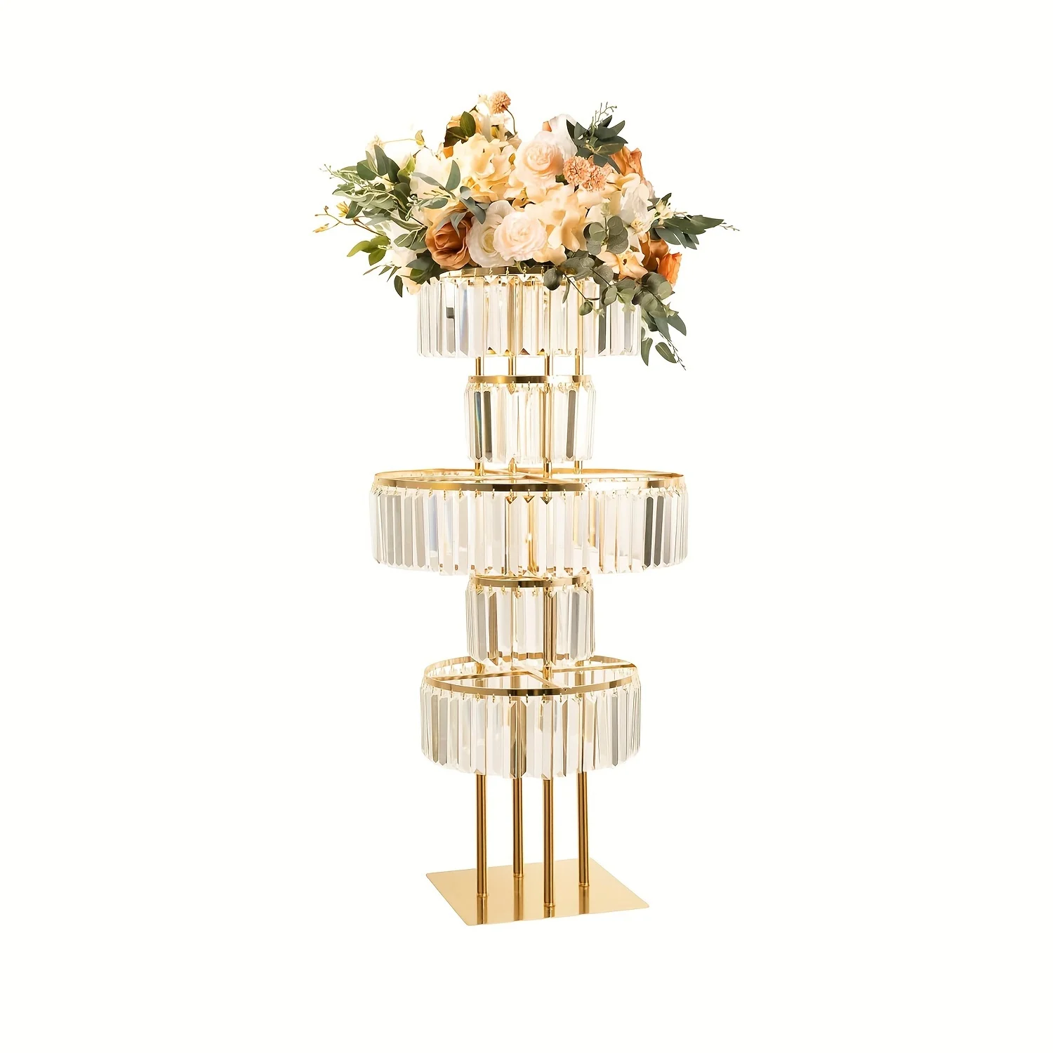

Хрустальная подставка для цветов с подвесными кристаллами, 5-ярусная круглая основа для люстры для свадебных проходов, Т-образных сцен и цветочного декора