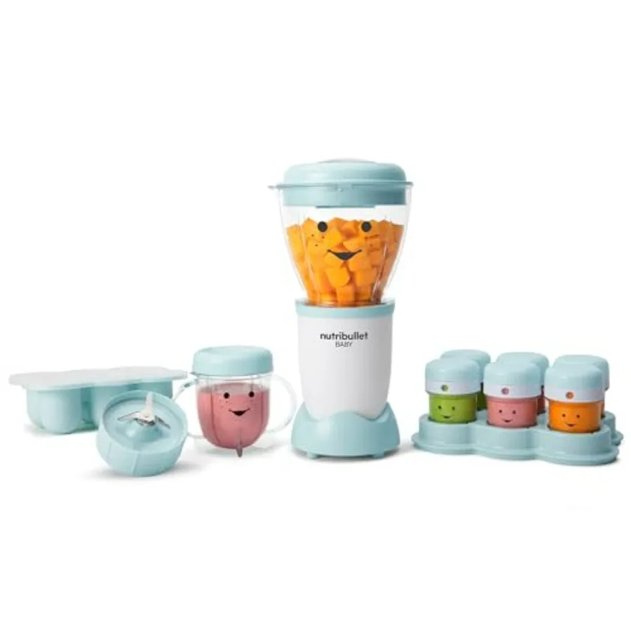 Baby food-making system for home use, BPA-free plastic, white/blue/clear, 32-oz capacity with multi-function blending and steam
