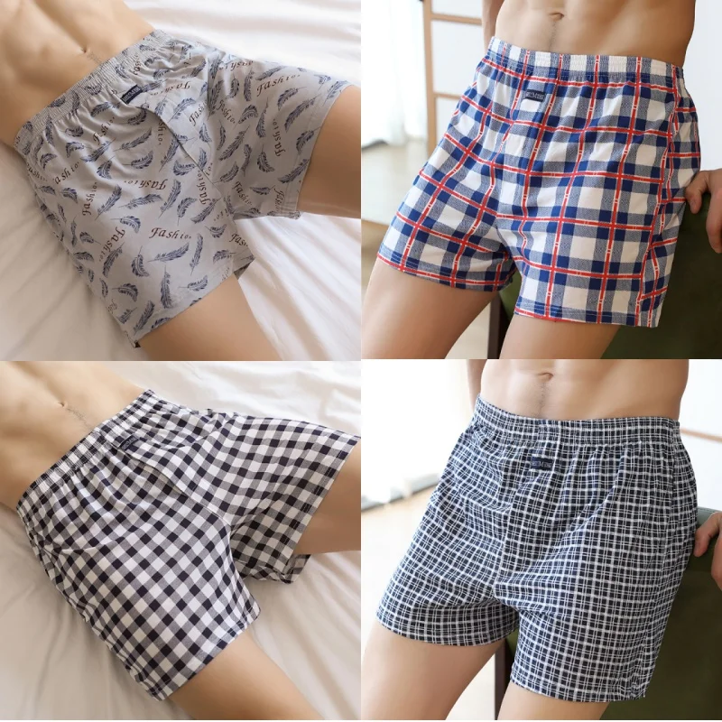 1/2/3/4 PCS Plus Size Men\'s Aro Pants Cotton Lattice Underwear Loose High Waist Summer Thin Breathable Home Shorts