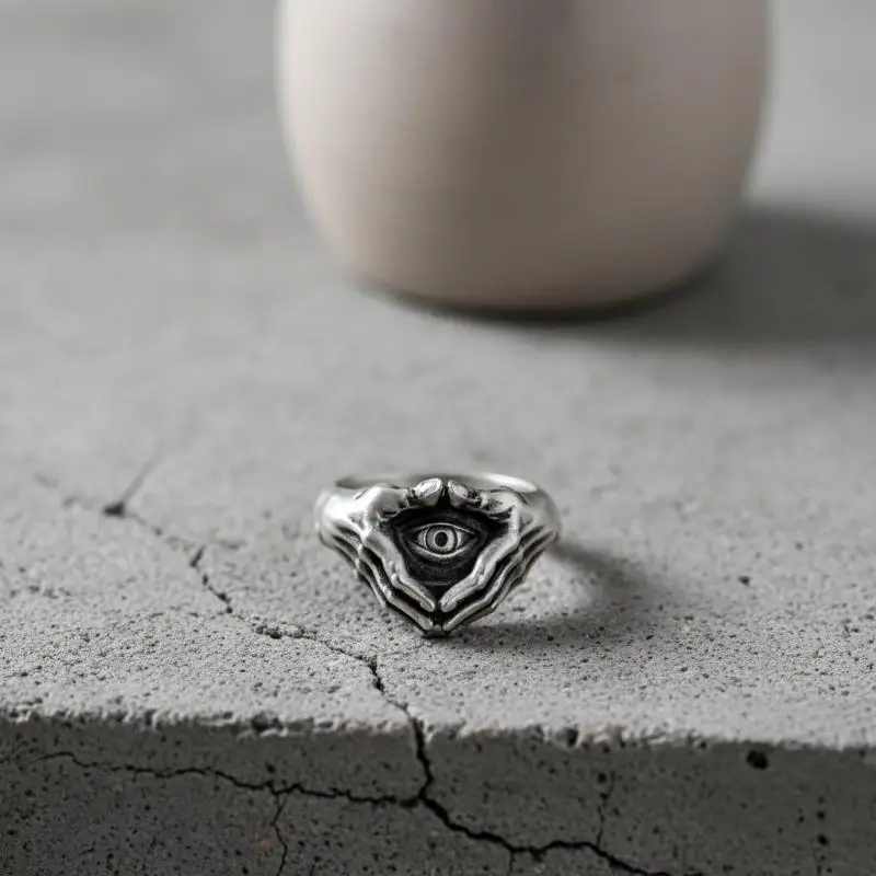 Retro Persönlichkeits-Ring mit Augen- und Handmotiv für Männer und Frauen, Gothic Offener Ring, Schmuck-Accessoire, Geschenk – Detail 1