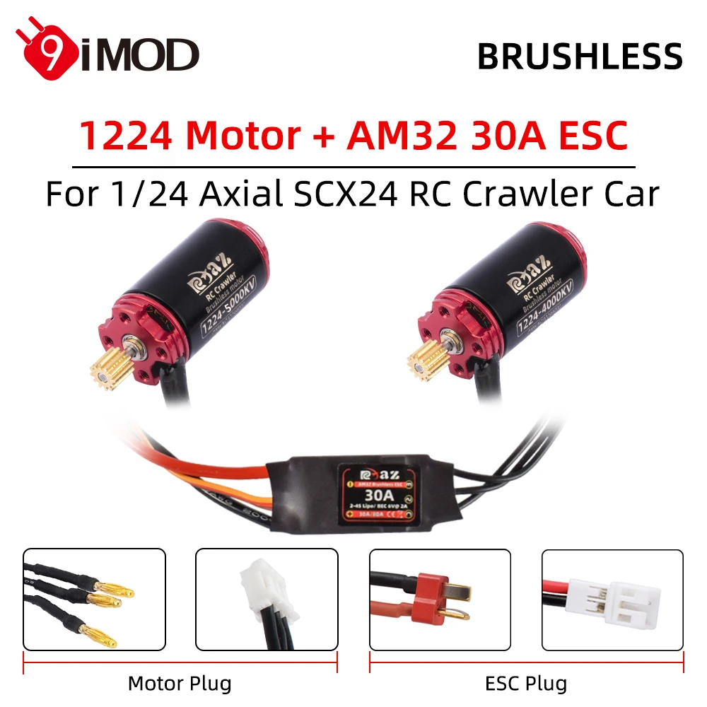 

9IMOD Бесщеточный двигатель ESC Combo AM32 30A ESC 1224 Двигатель 4000/5000KV Outrunner для RC 1/24 Гусеничный автомобиль Axial SCX24 TRX4M
