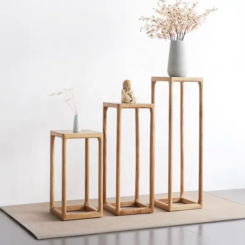 Chinese Style Solid Wood Flower Display Stand 30*30cm Vertical Floor Standing Rack for Living Room and Balcony Use