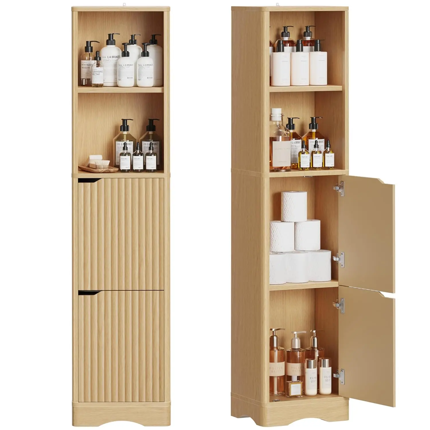 

67" Tall Bathroom Storage Cabinet with 2 Doors & 4 Shelves Freestanding Floor Unit 15.7x11.8x66.9 Inches Nature Customized