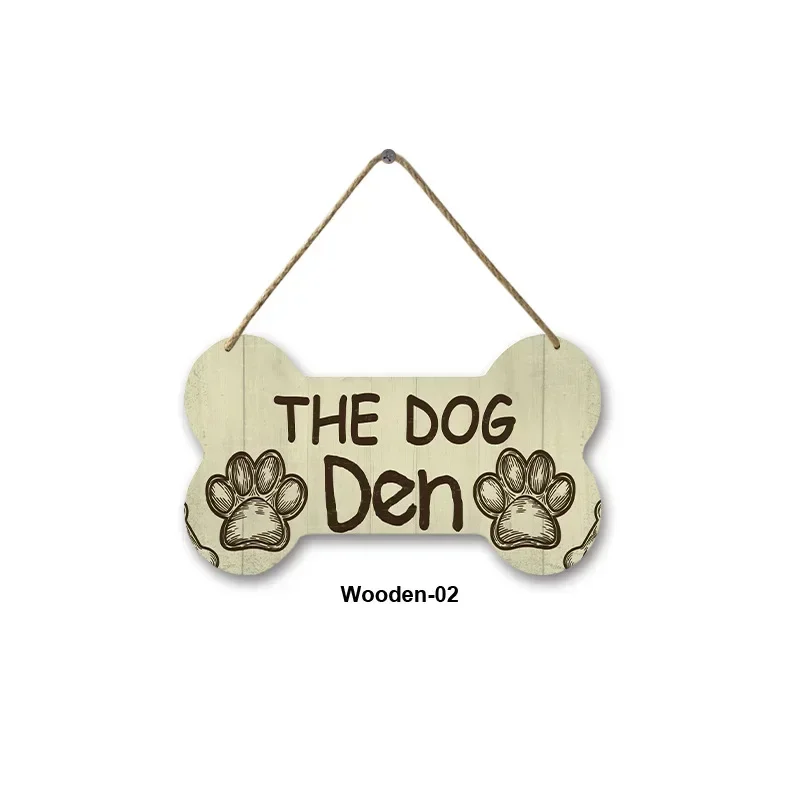 Wooden Plate Dog Sign Bone Shape Hanging Wood Board Painting Home Shop Door Decor Outside Warning Text Board Wall Plaques Gift