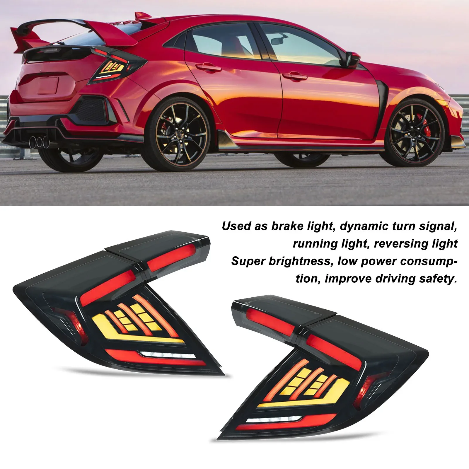 

Задние фонари для Honda Civic Hatchback FK Тип R 2016 ‑ 2021, пара, левый и правый, задние фонари