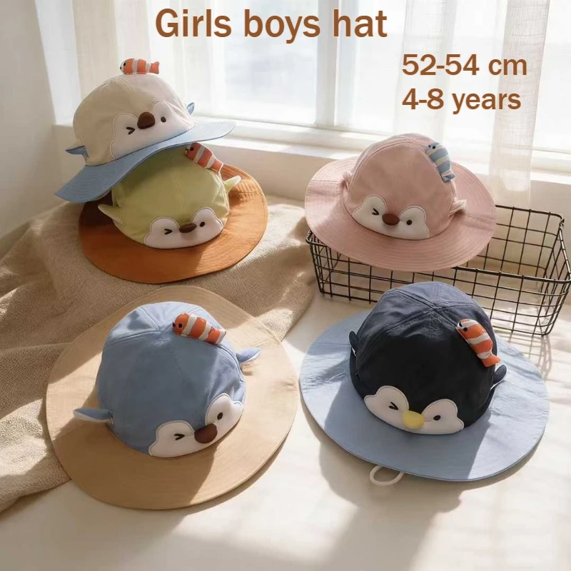 Sombrero de Pescador Infantil con Dibujos Animados, 52-54cm, 4-8 Años, Visera para Niñas, Protección Solar para Viajes de Verano, Gorra para Niños