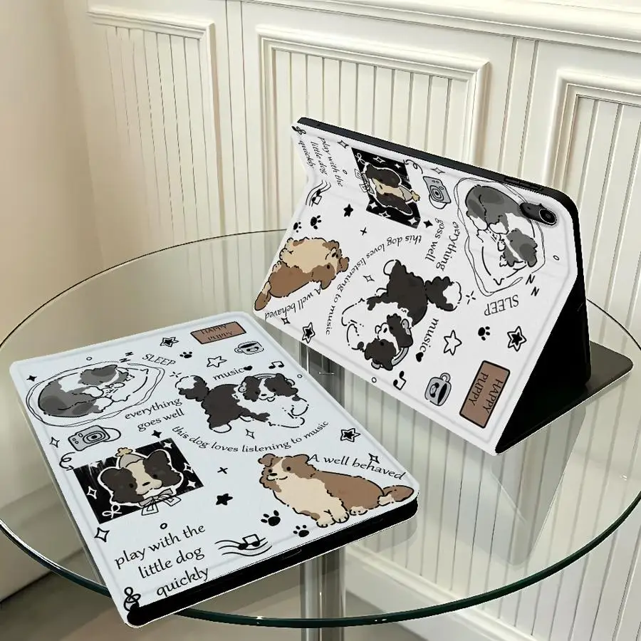 With Pencil Holder Case for Apple iPad 10th 7/8/9th Pro11 13 Air 11 13 M4 M3 M2 A16 2026 Air 4/5/6th Cute Dog Sketch Art